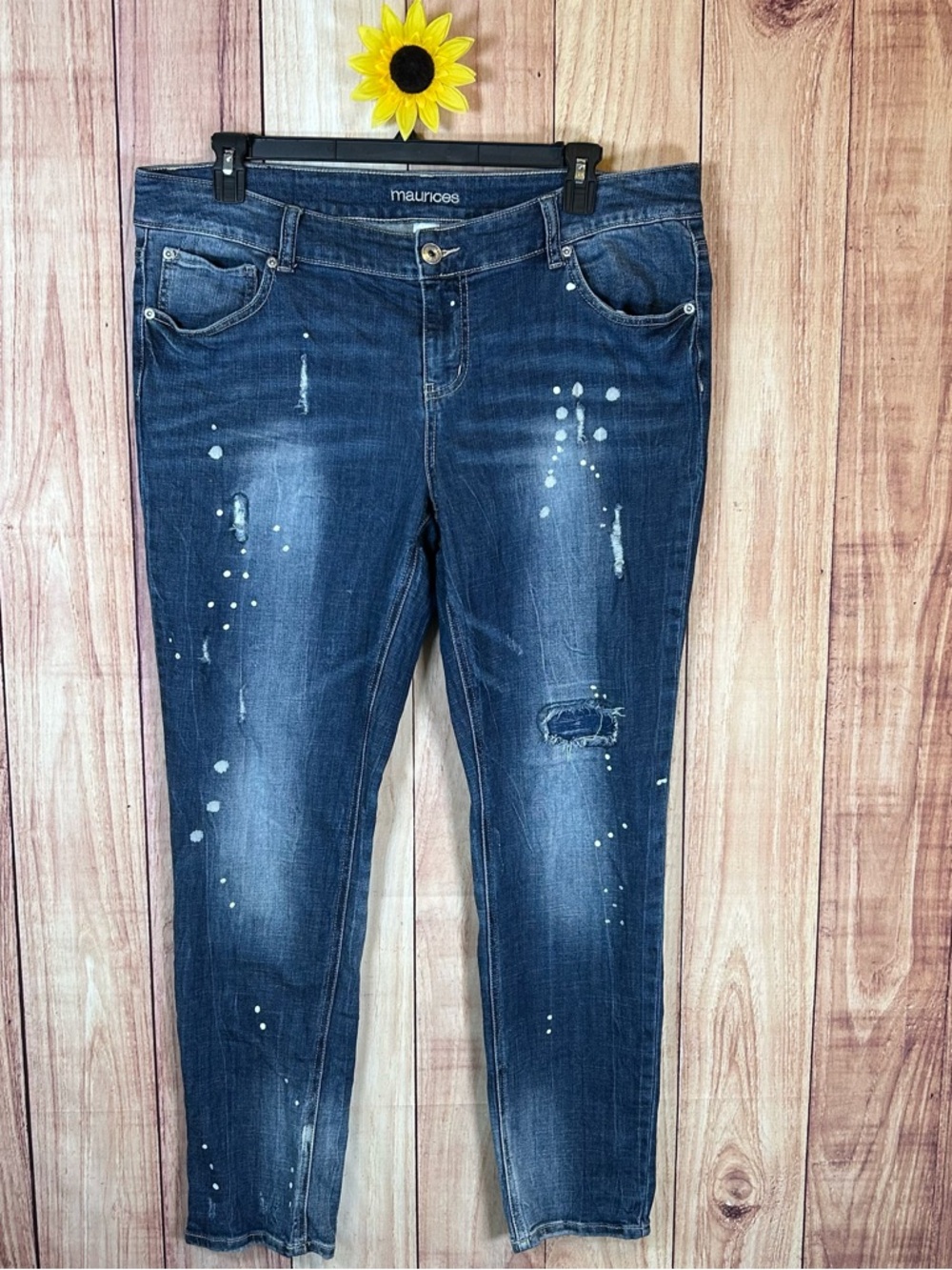 Maurices Womens Jeans Distressed Ripped Sz 18 XL mid Rise Stretch #235 - Picture 3 of 17